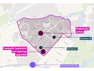 Before and after photos showing place based improvements of safety