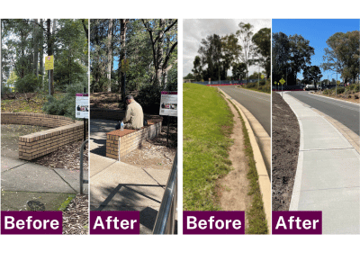 Before and after photos showing place based improvements of safety