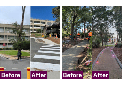 Before and after photos showing place based improvements of safety