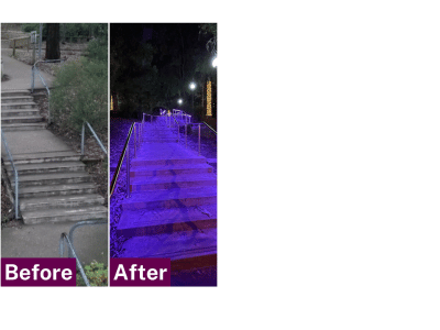 Before and after photos showing place based improvements of safety